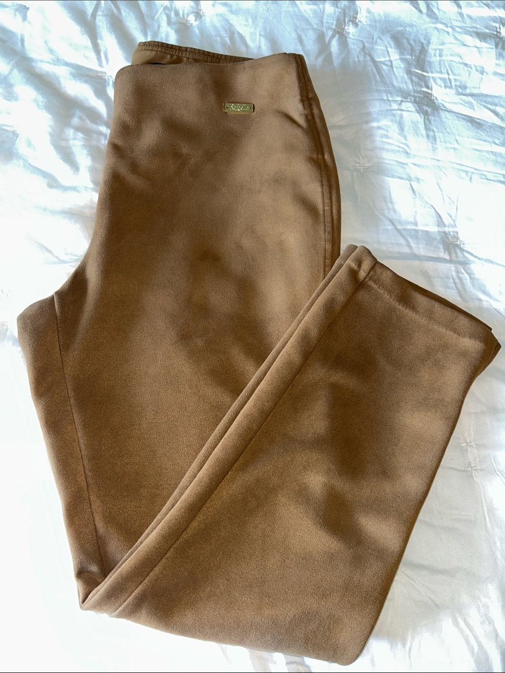 Rafaella Comfort Tan Faux Suede Straight Leg Pull On Pants - Size 16